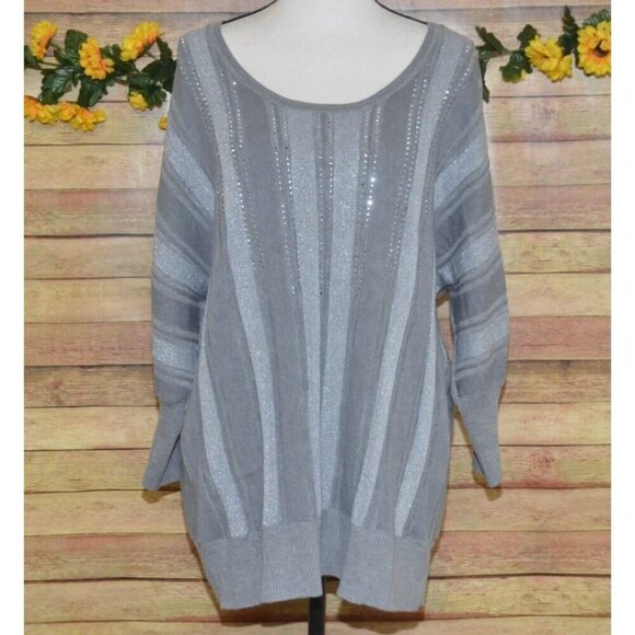 A Love Story Gray Womens Studded 3/4 Dolman Sleeve Pullover Sweater Plus Size 2X - Picture 1 of 8